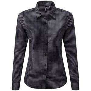 Premier Womens/Ladies Maxton Gingham Long-Sleeved Shirt / Steel/Black
